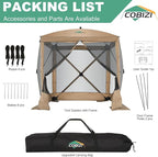 COBIZI 6x6 FT Pop up Gazebo Tent, Waterproof Instant Screen with Mosquito Netting, Portable Outdoor Small Screen Tents Sun Shelter, carpas para Patio for Outdoor Camping, Backyard and Garden, Khaki