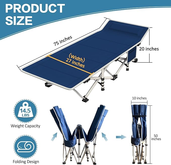 2 Pack Camping Cot with Mattress Comfortable Cot Bed Folding Cot Heavy Duty Cots for Sleeping with Carry Bag for Adults Kids Guest Bed for Home Office Outdoor Indoor