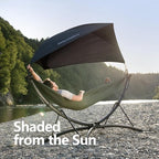 anymaka Fast Set-up in 3 Seconds Adjustable Portable Aluminum Alloy Hammock Stand for Outside with Chair Mode & Lounge Mode up to 105'' - 550 LBS Capacity - Compact & Portable & Stable on Any Terrain