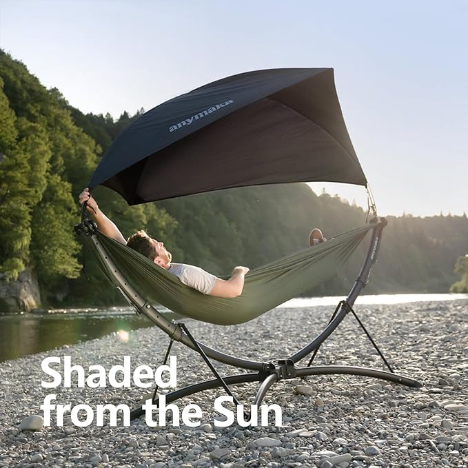 anymaka Fast Set-up in 3 Seconds Adjustable Portable Aluminum Alloy Hammock Stand for Outside with Chair Mode & Lounge Mode up to 105'' - 550 LBS Capacity - Compact & Portable & Stable on Any Terrain