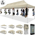 HOTEEL 10x30 Heavy Duty Pop up Canopy Tent for Parties with 8 Sidewalls, Easy Setup Outdoor Commercial Instant Gazebo for Wedding Event, with Portable Bag & Sand Bags, Khaki(Hexagonal Frame)