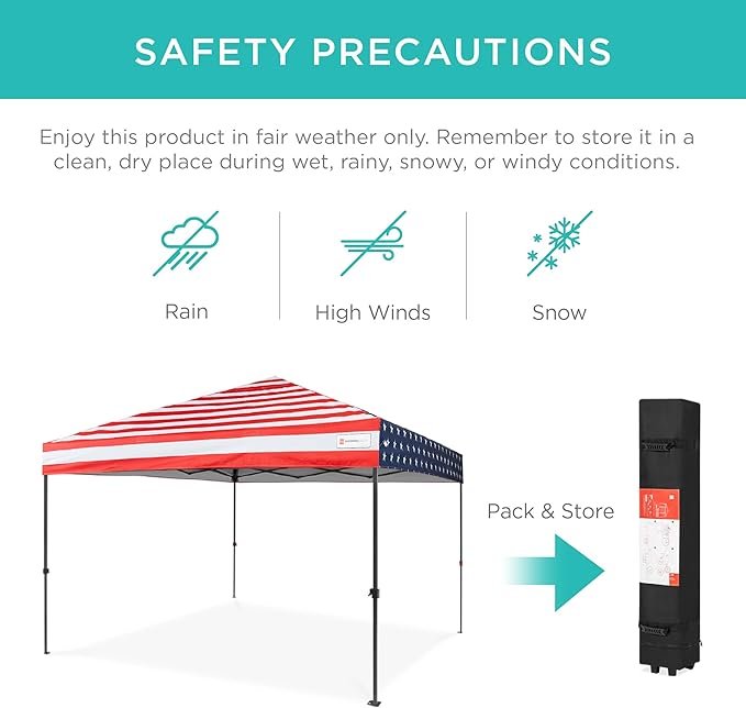 Best Choice Products 10x10ft Pop Up Canopy Tent, Outdoor Shade, 1 Person 1 Minute Set Up, Carry Case, 4 Weight Bags - American Flag