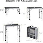 Anbte 2ft Folding Grill Table, Adjustable Height Max 27.5" Aluminum Camping Table, Heat-Resistant Tabletop, Lightweight, Portable Handle for Travel Cooking BBQ Picnic, 22.8" x 16", Silver