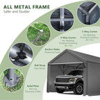 Carport 10x20ft Heavy Duty Canopy,Portable Garage Party Tent,Portable Garage with Removable Sidewalls & Doors All-Season Tarp for Car,Truck,Party Grey