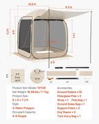 VEVOR 6 x 6 ft Pop-Up Screen House Tent with Extended Awning, 4–6 Person Screen Gazebo, Portable Screened Canopy with Carry Bag, Netting Sides & Ground Stakes for Patio, Backyard & Outdoor Activities