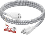 16/3 Braided Extension Cord 3 FT, Braided Extension Cord Flexible & Durable, Indoor 3 Prong Power Cable, Suitable for Home and Office, 13 Amp 1625 Watt 125VAC 16AWG, ETL Listed