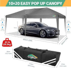 COBIZI 10x20 Pop Up Canopy Tent with 6 Sidewalls Party Tents Waterproof UPF 50+ Commercial Instant Outdoor Events Tent for Parties Markets Backyard, Ropes（10 x 20 ft Gray