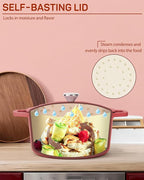 Enameled Cast Iron Dutch Oven – 4.4 Quart Pot with Lid & Potholders – Heavy-Duty Cookware for Bread Baking, Braising, Stews & Roasting – Oven & Stovetop Safe up to 500°F – Red