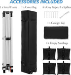 WEIZE Pop up Canopy Tent 10x10ft, 1-Button Push Setup, Instant Portable Shelter, Adjustable Height, Portable Roller Bag, 4 Weight Bags, Guy Ropes & Stakes Included, Black