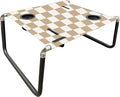 Neso Beach Table - Lightweight, Portable and Foldable Table for Beach, Camping and Outdoor Adventures - Stable Surface - with Cup Holder for Drinks and Phone Pockets - Tan Checkers