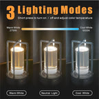 Rechargeable Table Lamp Cordless, 3 Color | Crystal | Stepless Dimming, for Bedroom, Cafe, Camping, Dining Table, Home Decor, 2 Pack (Silver)