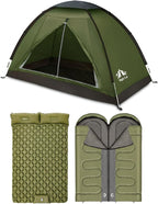 Night Cat Backpacking Tent with Inflatable Double Sleeping Pad Double Sleeping Bag for 2 Persons Camping Combo Set