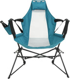 agnixnaf2pcs Hammock Camping Chair with Blue, Folding Portable Rocking Chair, Morden, Lightweight Aluminum Alloy Adjustable Back Swinging Chair with Pillow Cup Holder, for Outdoor Travel