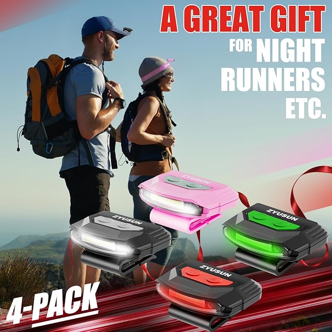 4-Pack Rechargeable Cap Light,Portable headlamps,Clip on Hat with Motion Sensor,Lightweight IPX4 Waterproof,Night Vision LED Lights for Hunting Fishing Camping Hiking Cycling
