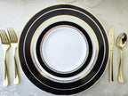 OCCASIONS 50-Piece Plastic Plates Set for 25 Guests – Heavy Duty Disposable Dinner & Dessert Plates, BPA-Free,Fancy Party/Wedding Dinnerware, Ritz Black & Gold