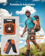 Solar Camping Fan 10400mAh, Solar Powered Fan with LED Lantern, 7W Rechargeable Battery Operated Fans for Outside, 4 Speeds, 2-8H Timer and Quiet Battery Powered Solar Tent Fans for Outdoor, Barbecue