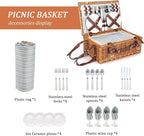 Picnic Basket for 4 Persons with Waterproof Picnic Blanket and Insulated Cooler, Large Wicker Picnic Basket for Camping, Outdoors, Valentine's Day, Christmas, Birthday, Wedding Gift