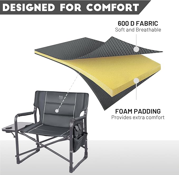 Timber Ridge XXL Directors Chair, 600lbs Capacity Heavy Duty Folding Camping Chair with Side Table & Insulated Pocket, Oversized Portable Chair with Carry Strap