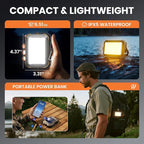 Solar Rechargeable Camping Light,Portable Bi Color 3500K-6500K Dimmable Panel Photography Lighting,3000 lumens m Small Led Work Light with 3600mAh Battery for Vlog Recording,Emergency,Mechanic,Outdoor