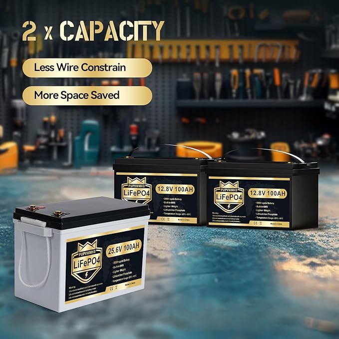 Mini 24V 100Ah Lithium Battery, Up To 15000+ Cycles, 24V 100Ah LiFePO4 Battery, Built-in 100A Low Temperature Protection BMS, Great for RV/Camper, Trolling Motors, Solar Off-Grid, Marine/Boat
