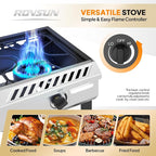 ROVSUN 3 Burner Propane Stove with Auto Ignition, 225,000 BTU Gas Stove with Storage Shelf, Rolling Wheels & Regulator for Home Outdoor Backyard Camping Cooking Frying Brewing Canning