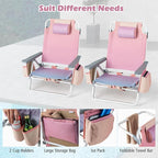 Goplus Beach Chair, Folding Backpack Beach Chairs for Adults with 5 Positions, Head Pillow, Cooler Bag, Towel Bar, Cup Holders, Sunbath Sling Tanning Lounge, Foldable Layout Camping Chairs