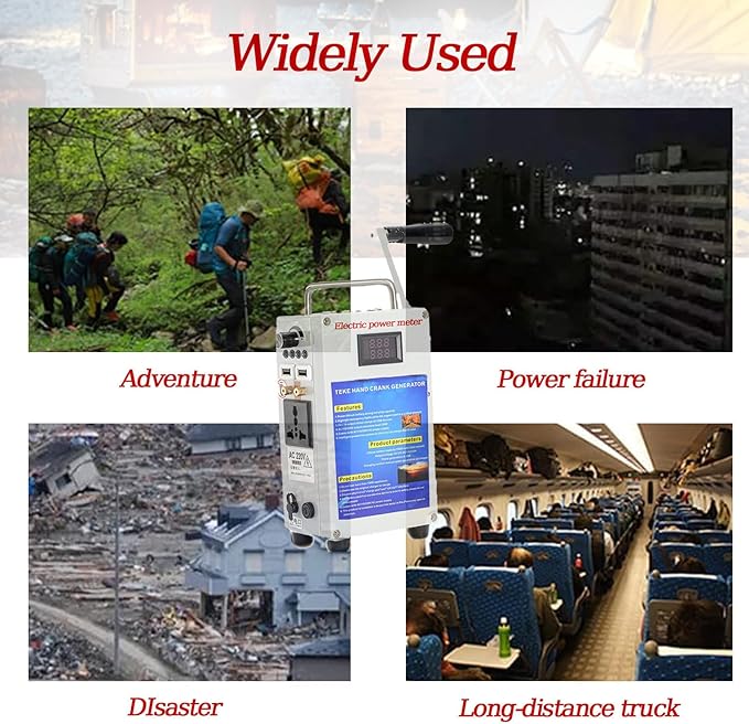 200W Outdoor Emergency Generator, Household Manual Generators,Portable Hand Crank Generator,110v /220v DC12V USB 5V Small Power Supply,for Emergency,Camping,Power Outages 46AH/500W