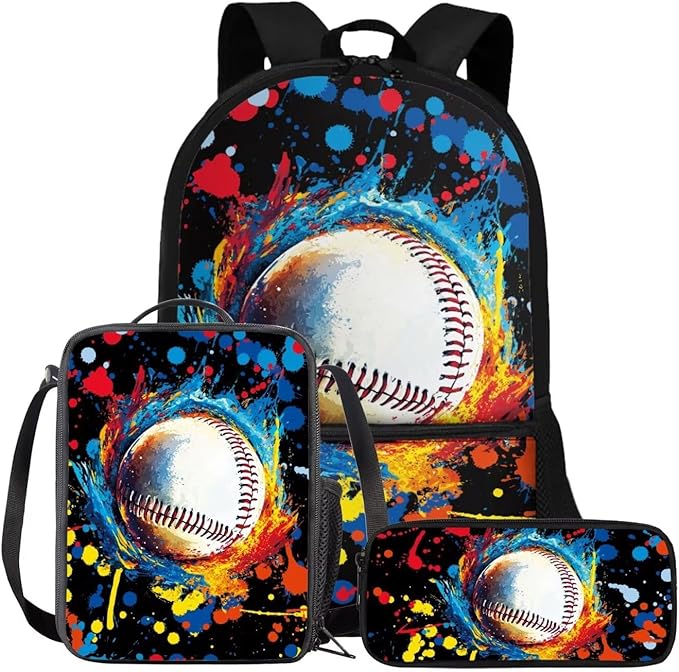 Rnyleeg Soccer Theme Backpack for Boys Novelty School Backpack with Lunchbox Set Large Capacity 3 Pcs Bookbag Set for Primary School Mochilas Para NiñA