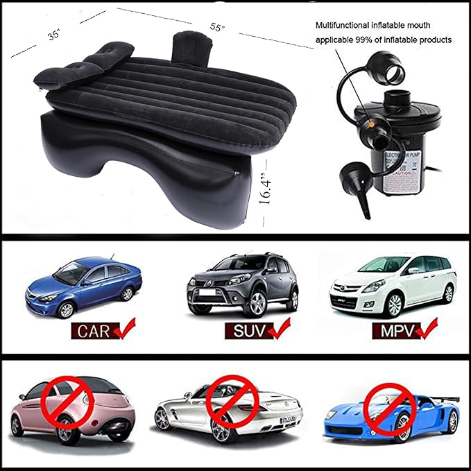 Inflatable Car Air Mattress Back Seat Bed with Air Pump,Thickened Portable Car Travel Sleeping Camping Air Mattress Blow Up Bed for Car Universal SUV