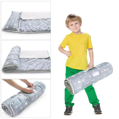 2 Pack Toddler Nap Mat with Fleece Blanket, Extra Large Kids Sleeping Bag for Preschool Daycare, Portable Travel Camping Nap mats Machine Washable Arrow and Grey