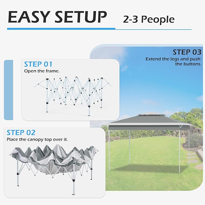 ECOTOUGE Canopy Tent Instant Shelter Canopy with Carrying Roller Bag, Outdoor Party Gazebo with Waterproof and UV Resistant for Parties, Camping, Picnic (Grey-White, 11FT)