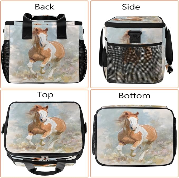 Watercolor Animals Horse Soft Cooler Bag Insulated Lunch Box for Men & Women, Large Leakproof Lunch Bag Portable Beach Cooler for Work, Picnic, Road Trips,Fishing, Travel, Camping,A-18