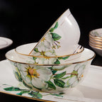 Bowl and Plate Sets White Ceramic Porcelain Decals Tableware Set Include Dinner Plate Dessert Plate Suitable for Family Hotel Restaurant