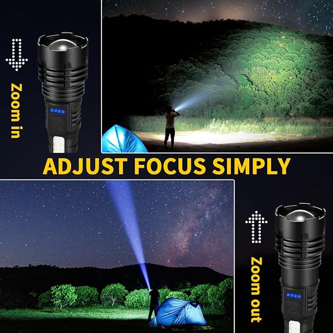 Rechargeable Flashlights High Lumens, 7Mode Flashlights Rechargeable, Super Bright Flashlight Camping, Adjustable Tactical Flash Light High Powered, LED Flashlight for Home Emergency 4Pack