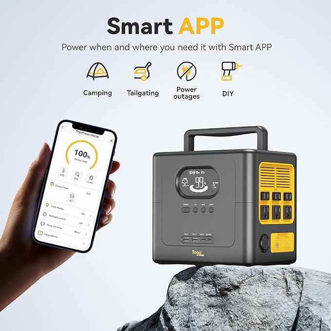 Togo POWER 600W Portable Power Station, 560Wh Solar Generator with LiFePO4 Battery, 6 AC Outlets, 100W USB-C PD, Wireless Charging & App Control for Home Backup, RV, and Outdoor Camping