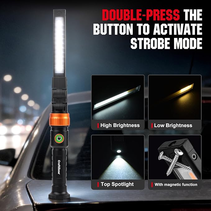 Magnetic Work Light,1200LM Magnetic LED Work Light Rechargeable Foldable Light Bar,360°Rotation 5 Modes, Portable Power Bank for Auto Repair,Grill,Camping and Outdoor