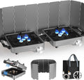 2 Burner Camping Stove with Windshield, 24000 BTU Propane Gas Stove,Portable Folding Camp Stove with Carry Bag, Piezo Ignition Adjustable Burners, Camping Essentials for Outdoor Tailgating Grilling
