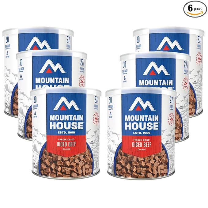 Mountain House Freeze-Dried Diced Beef #10 Can – 90 Total Servings (6 Cans, 15 Servings Each) – Ready-to-Eat Emergency Survival Canned Food – Gluten-Free, Dairy-Free, High-Protein, Shelf-Stable – Long-Term Food Storage for Camping, Hiking, Backpacking ...