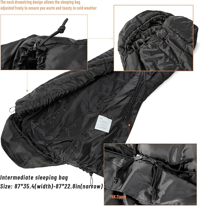 MT Military Modular Sleeping System, 3-Layer, Cold Weather Sleeping Bag, Waterproof Bivy Cover, Vacuum Compression Sack