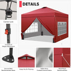 GDY 12x12 Pop Up Canopy Tent with 4 Sidewalls, Easy Set up with One Push Lift Gazebo with Wheel Bag and4 Sandbags,Carpas for Events, Parties,Camping, Red.