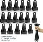 17Pcs Upgrade Heavy Duty Tarp Clips With 100Pcs Zip Ties - Lock Grip Clamps for Camping, Fasteners, Linoleum, Awning, Pool Cover, Caravan Canopies, Car