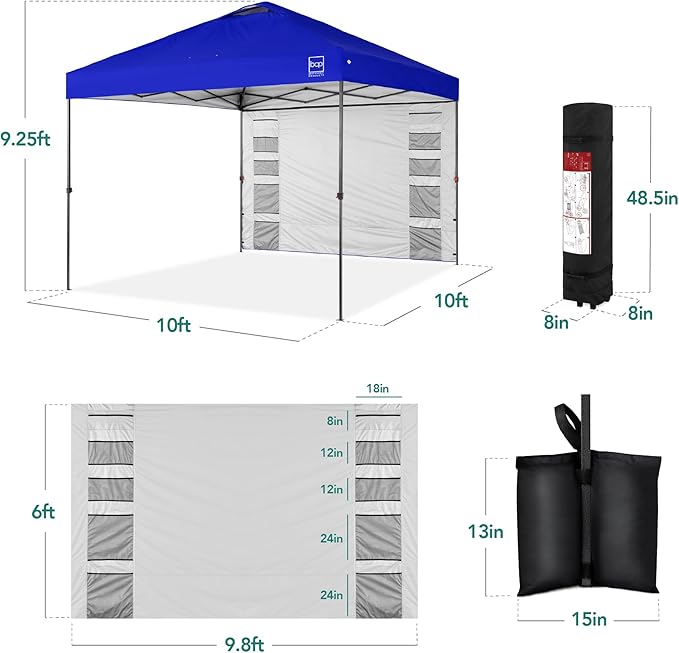 Best Choice Products 10x10ft Pop Up Canopy Tent with Sidewall, 1 Person 1 Minute Set Up, Carry Case, 4 Weight Bags - Resort Blue