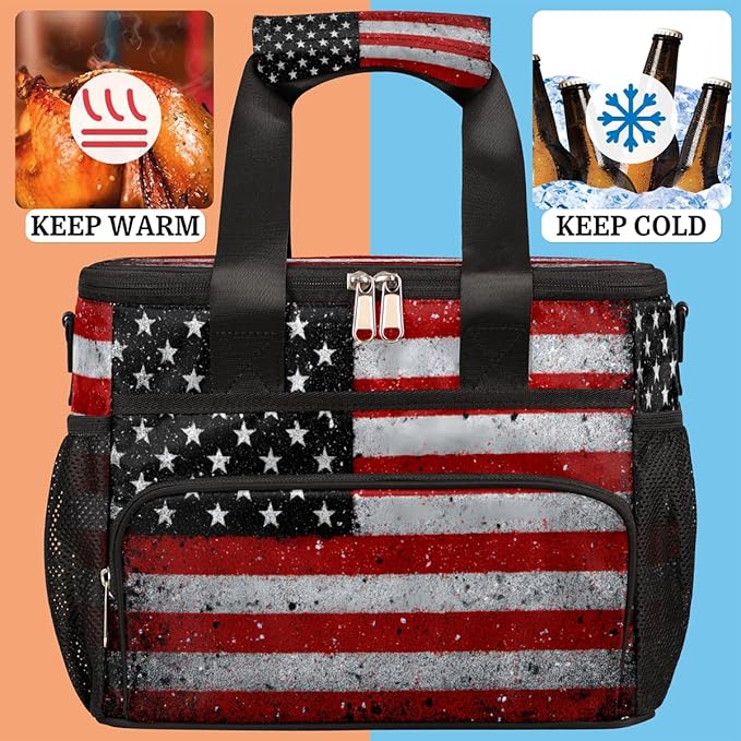 Pardick Soft Cooler Bag Vintage American Flag Insulated Lunch Box for Men & Women, Large Leakproof Lunch Bag Portable Beach Cooler for Work, Picnic, Road Trips,Fishing, Travel, Camping A-1