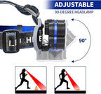 Rechargeable Headlamp, 8 LED 18000lm IPX4, Red Light Flashlight, USB Cable 8 Modes Outdoors Camping Running Fishing Hiking (Blue Headband)