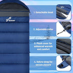Sportneer 0 Degree Sleeping Bag, Crystal Velvet Fabric Lining XXL Winter Cold Weather Sleeping Bag, Big and Tall Zero Degree Camping, Detachable Hood Compression Sack