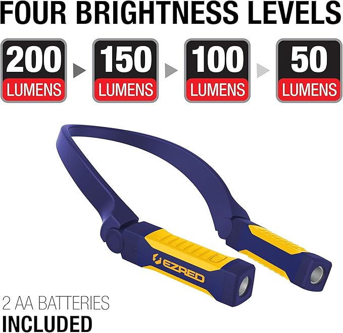 EZRED Bright NP20 Anywear Neck Light for Hands-Free Lighting, Blue and Yellow, Perfect Light for Mechanics, Camping, Hunting, DIY Projects, Reading