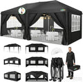 COBIZI 10x20 Pop Up Canopy Tent Commercial Instant Shelter with 6 Sidewalls, Durable Waterproof Portable Gazebo UPF 50+ for Outdoor Party, Wedding, Vendor Events (Black)