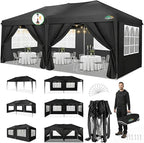 COBIZI 10x20 Pop Up Canopy Tent Commercial Instant Shelter with 6 Sidewalls, Durable Waterproof Portable Gazebo UPF 50+ for Outdoor Party, Wedding, Vendor Events (Black)