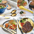 Silverware Flatware Cutlery Set, Outdoor Camping Stainless Steel Table Knife, Fork, Spoon, Plate, Food Clip, Portable Tableware Bag Set(Color:Rose Gold,Size:1Set)