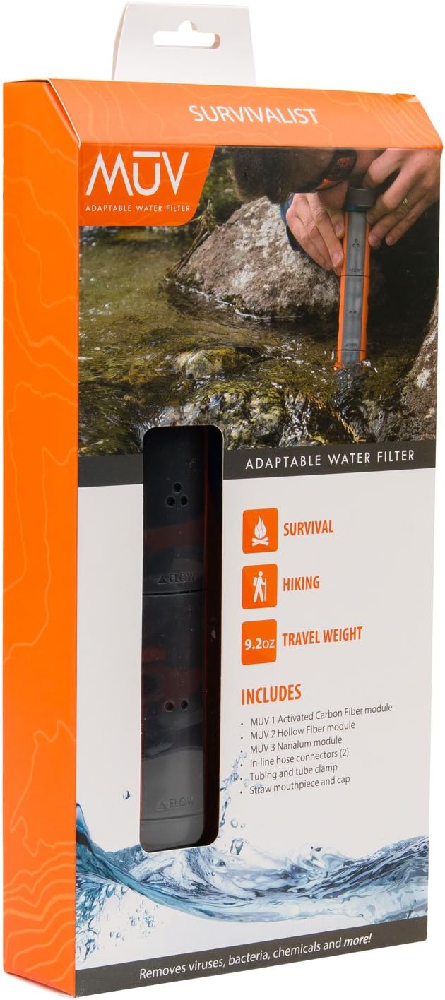 MUV Survivalist Water Filter - Blocks Chemicals, Bacteria, Viruses and More